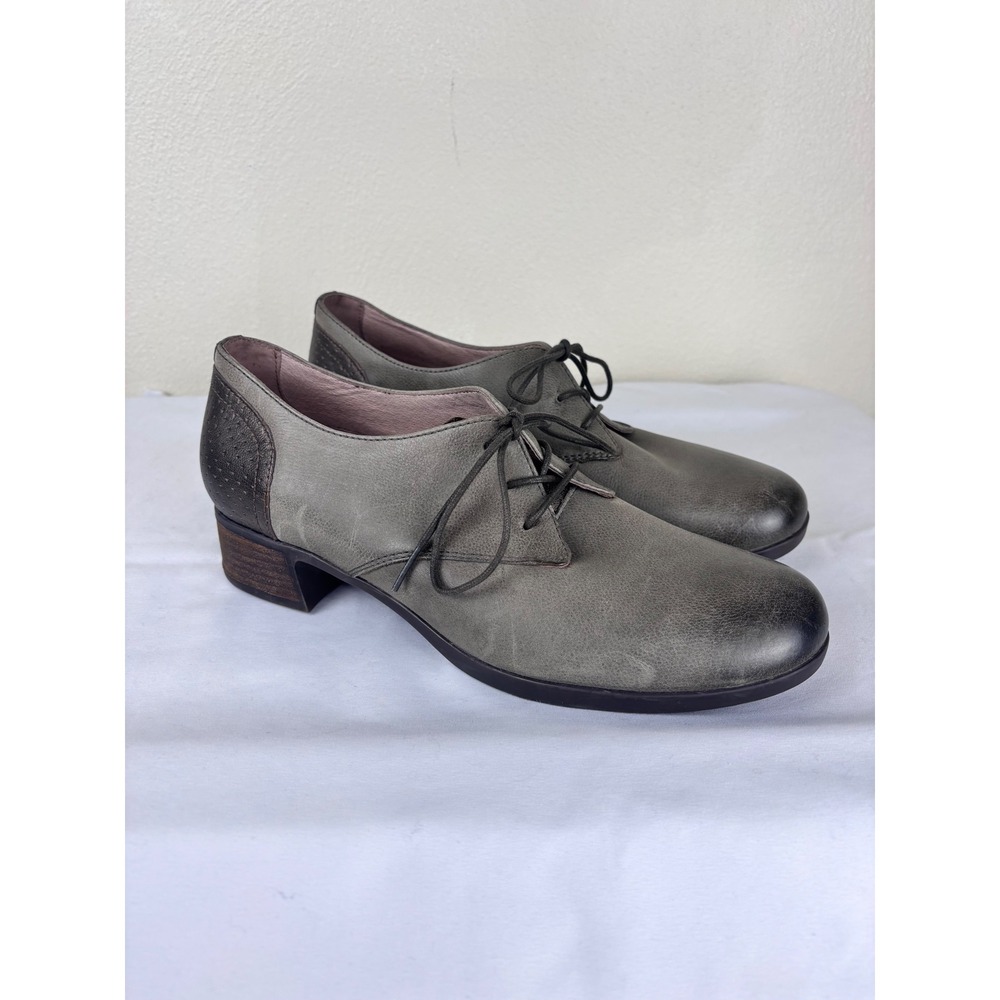 Dansko Leather Lace Up Oxford Shoes Sz 42 11.5 Gray Olive Low Heel Academic Boho